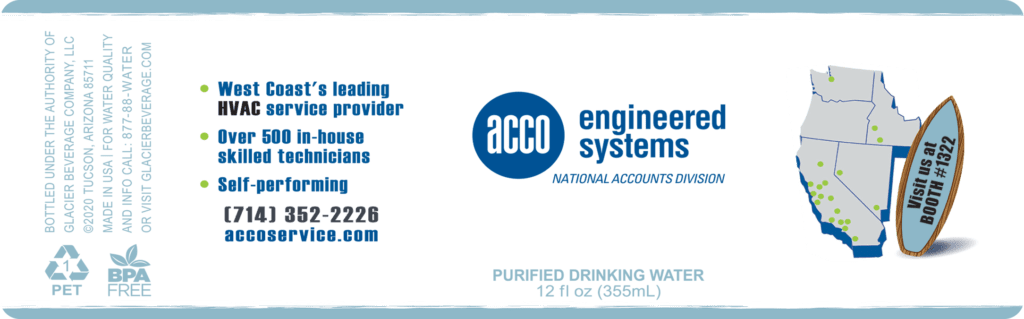 Custom Water Bottle Label for ACCO Engineered Systems, 16.9 oz bottle by Glacier Beverage