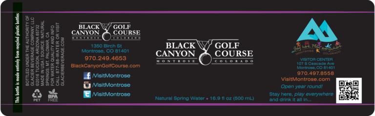 Custom Water Bottle Label for Black Canyon Golf Course, 16.9 oz bottle by Glacier Beverage