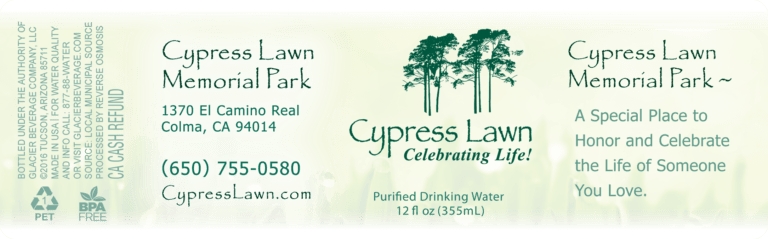 Custom Water Bottle Label for Cypress Lawn, 16.9 oz bottle