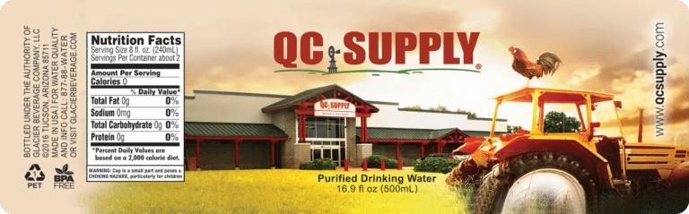 Custom Water Bottle Label for QC Supply, 16.9 oz bottle