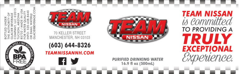Custom Water Bottle Label for Team Nissan, 16.9 oz bottle