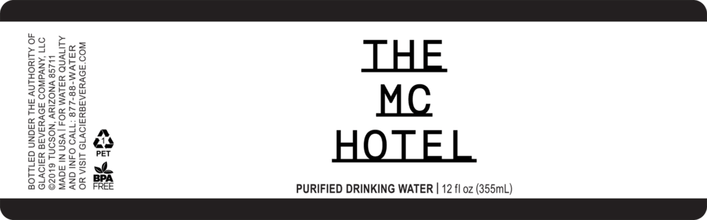 Custom Water Bottle Label for The MC Hotel, 16.9 oz bottle