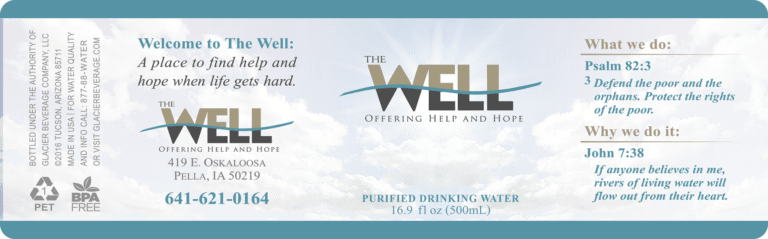 Custom Water Bottle Label for The Well Church, 16.9 oz bottle