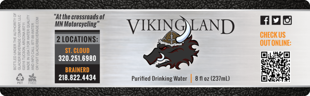 Custom Water Bottle Label for Viking Land Mororcycling, 16.9 oz bottle