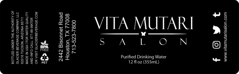 Custom Water Bottle Label for Vita Mutari Salon, 16.9 oz bottle
