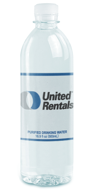 United Rental 16.9 oz custom label water bottle by Glacier Beverage