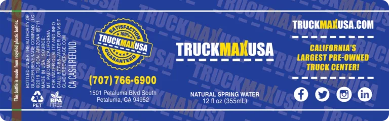 Custom Water Bottle Label for TruckMaxUSA, 16.9 oz bottle