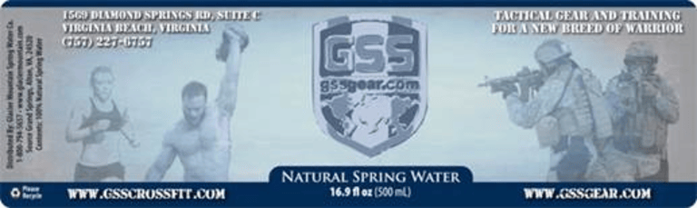 GSS Gear custom 16.9 oz water label by Glacier Beverage